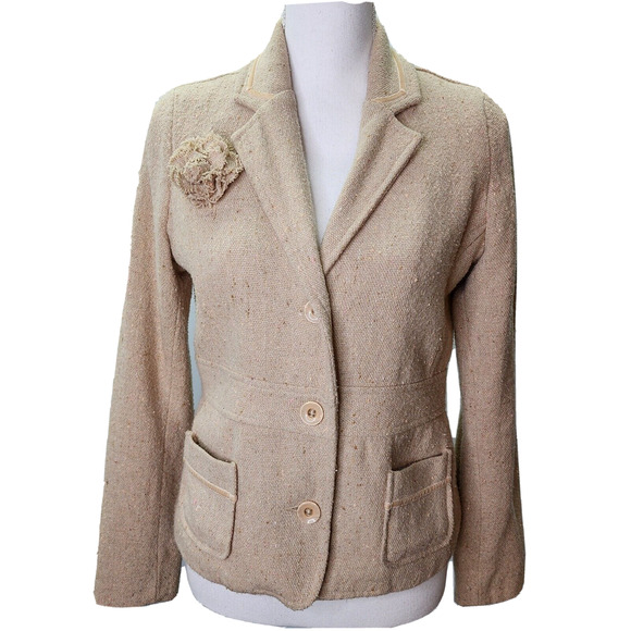 Old Navy Jacket Womans SMALL Khaki Wool Blend Blazer Pockets Lined Office Church - Picture 2 of 13
